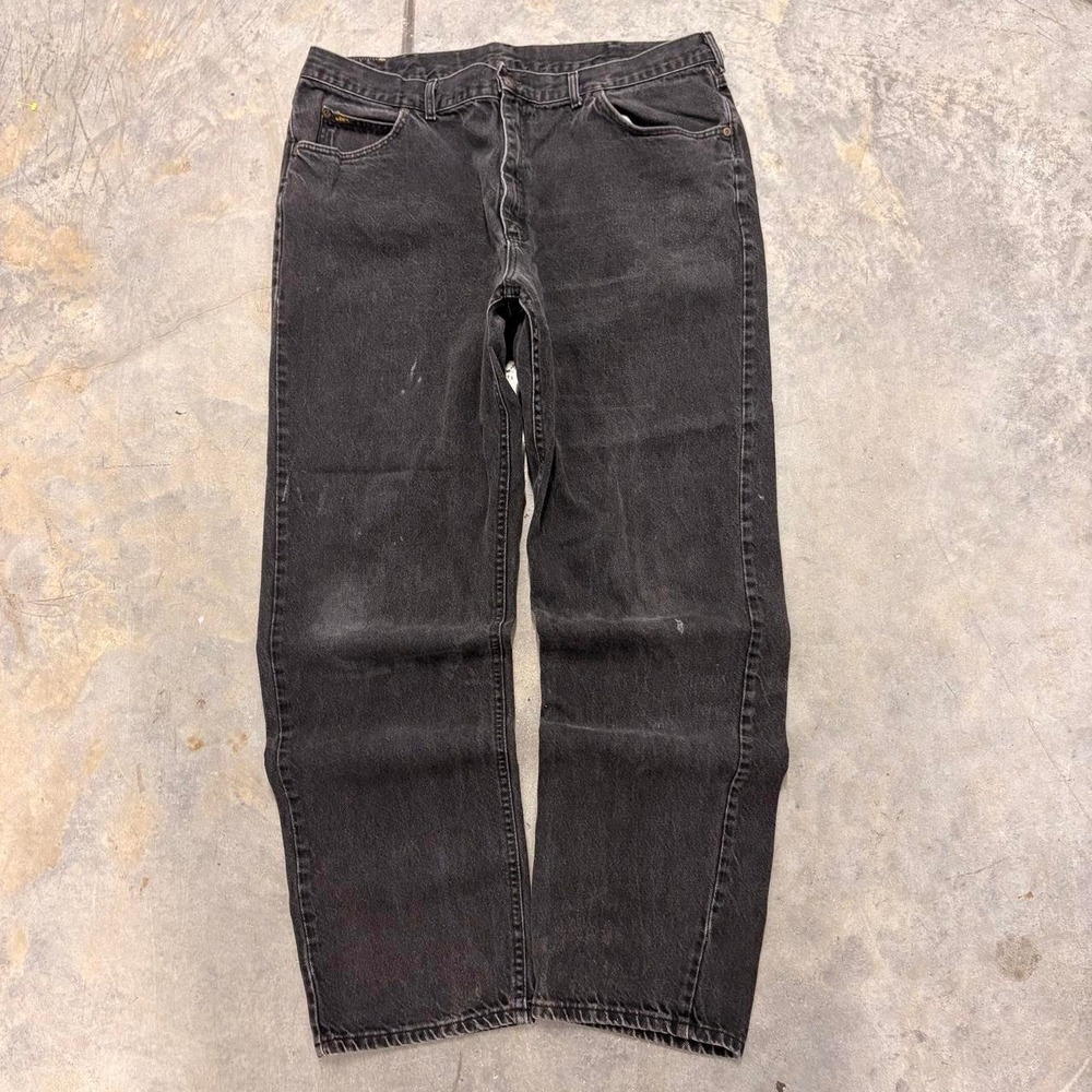 Vintage Lee Made in USA Black Faded Distressed Denim Jeans 42x34 Baggy 90s